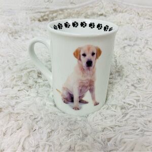 Pets White labrador Dog coffee Mug with Black Paw Prints